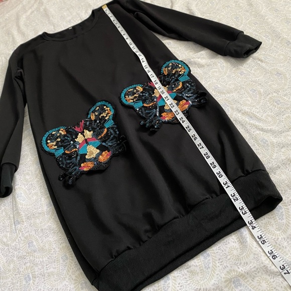 🐯Tiger (juniors) long sleeve sweater dress w/ art deco pockets, black - Picture 4 of 13